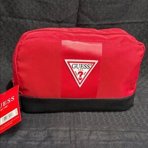 GUESS Men's Red and Black Toiletry Bag